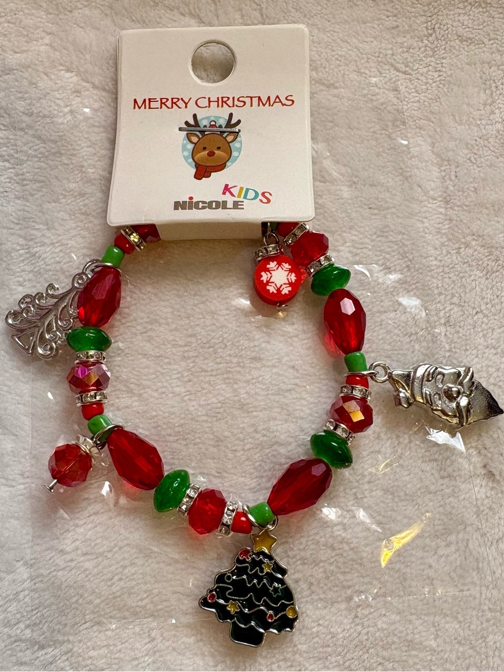 Nicole Kids Red & Green Christmas Silver Charm Bracelet